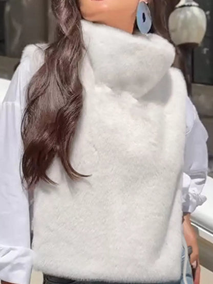 Plush Turtleneck Sleeveless Vest Coat