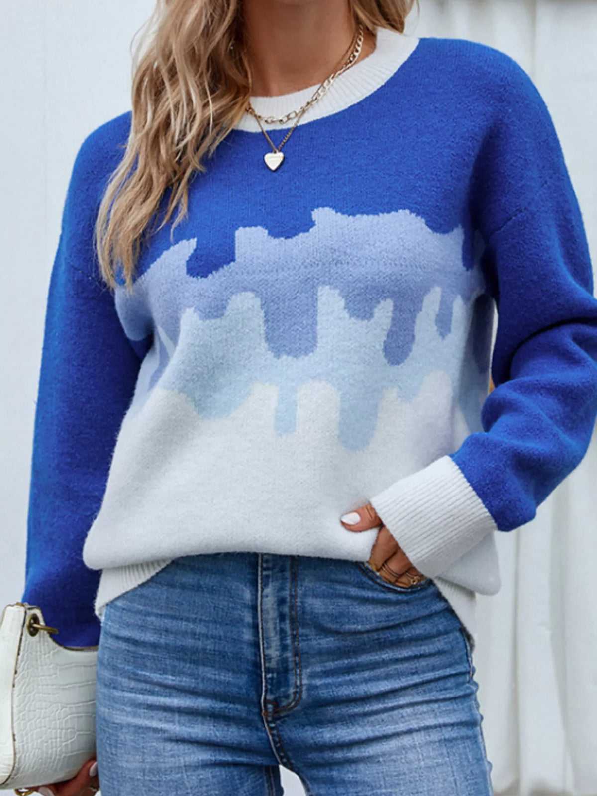 Contrast Round Neck Sweater Royal Blue