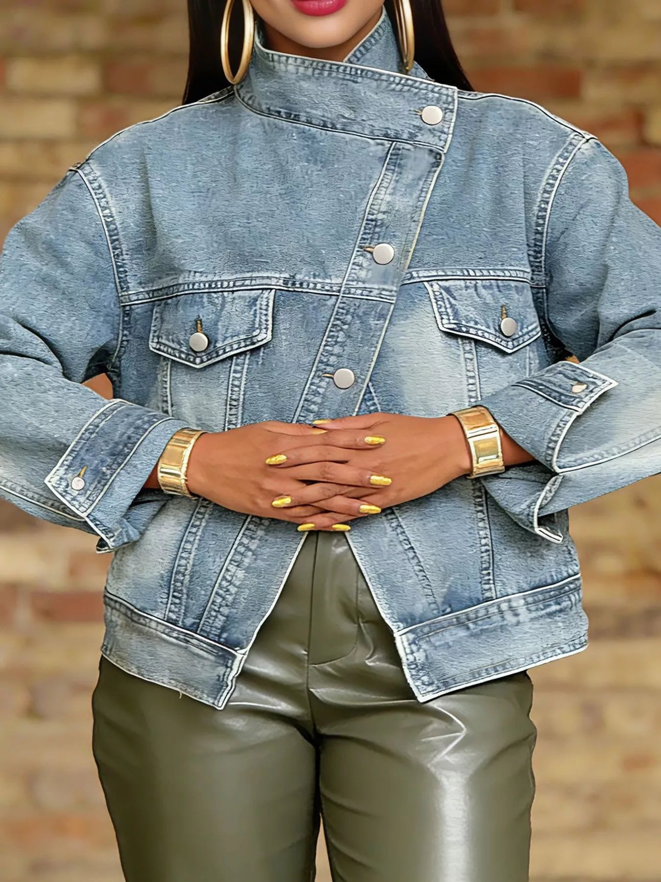 Asymmetric Button-Up Denim Jacket