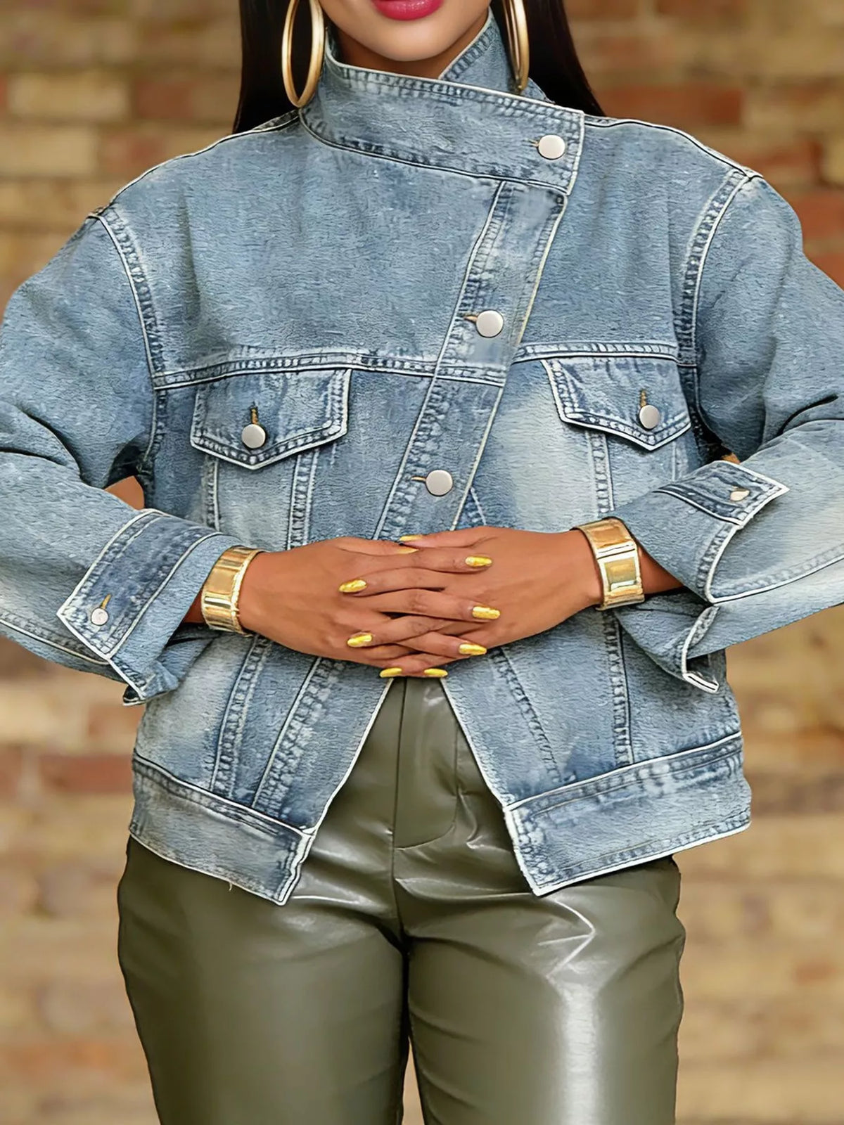 Asymmetric Button-Up Denim Jacket