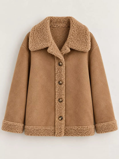 Full Size Cozy Faux Suede Sherpa-Lined Button-Down Jacket Plus Size