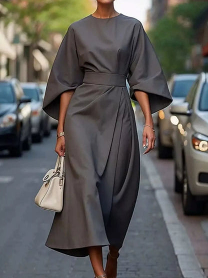 Full Sleeve Kimono Sleeves Round Neck Midi Dress Plus Size