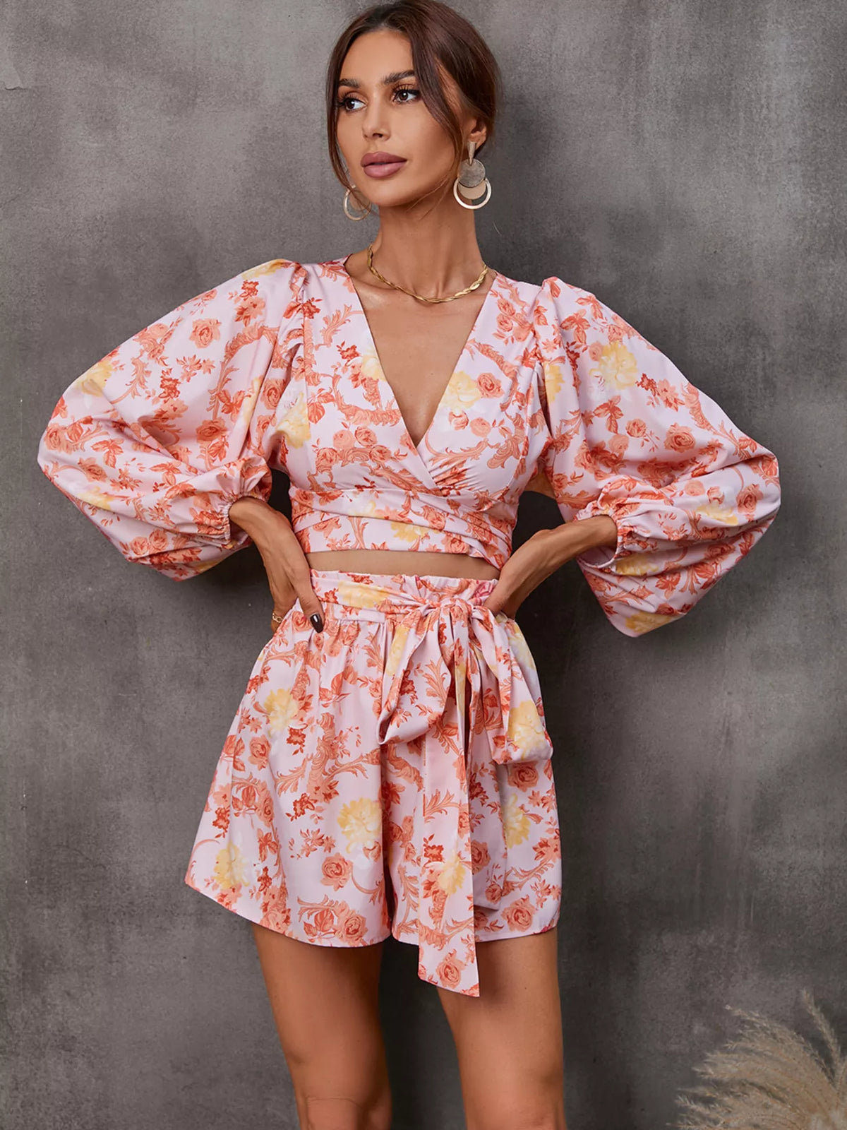 Cutout Front Printed Long Sleeve Romper