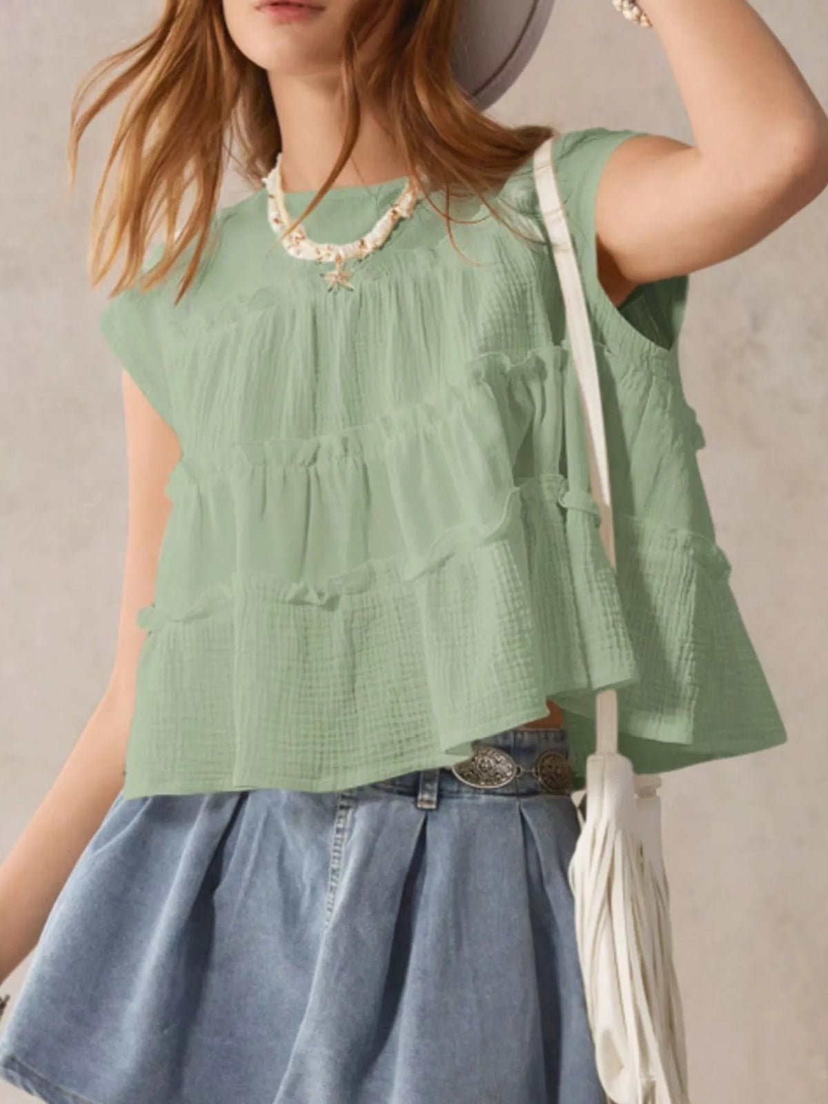 Tiered Cap Sleeve Blouse