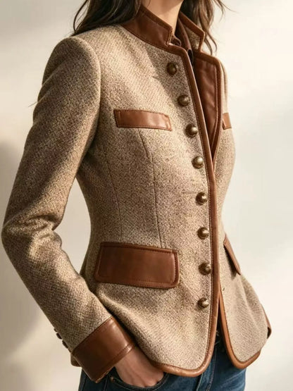 Plus Size Contrast Trim Tweed Jacket for Women