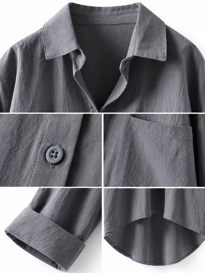 Full Size Casual Button-Down Shirt with Dual Chest Pockets Plus Size