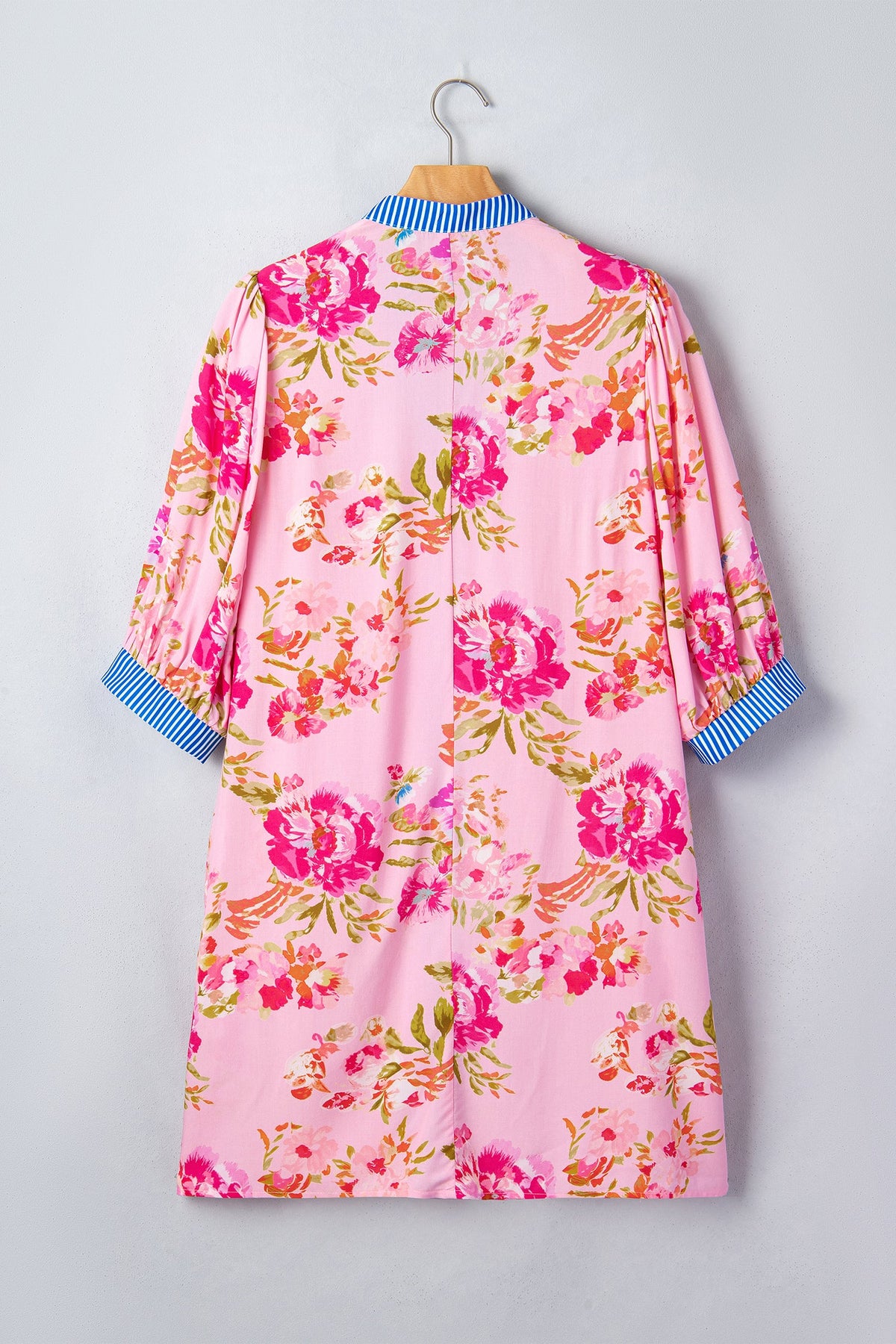 Multicolour Floral Striped Patchwork Trim Half Sleeve Mini Dress