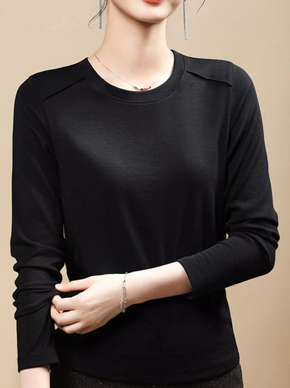 Plus Size Solid Long-Sleeve Crew Neck T-Shirt