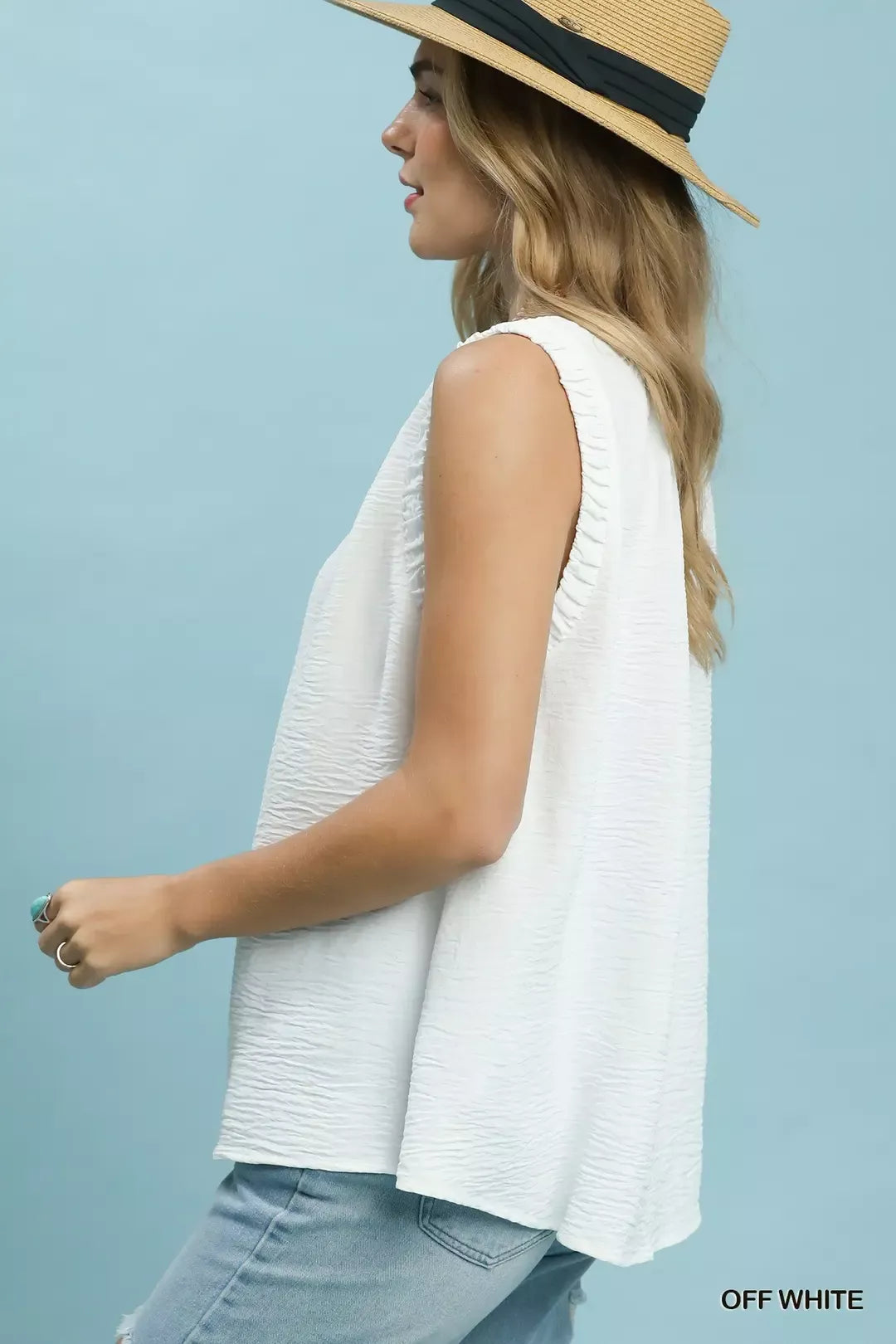 Umgee Ruffle Neck Sleeveless Top