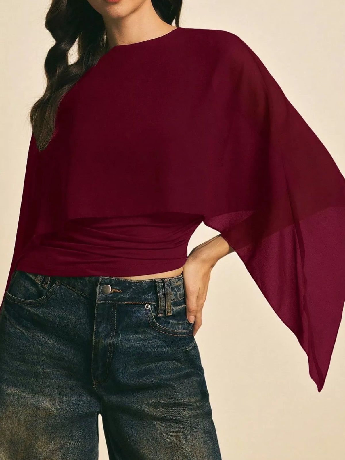 Cape Sleeve Round Neck Blouse