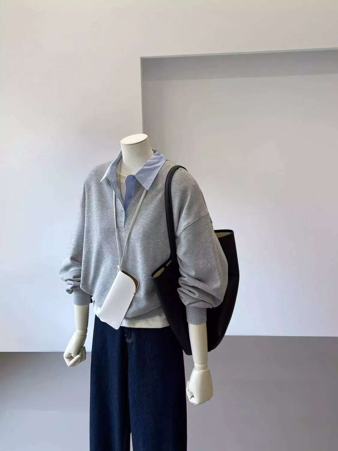 Polo-Collar Layered-Look Sweatshirt