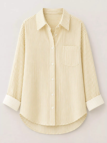 Full Size Striped Button-Down Long Sleeve Shirt Plus Size