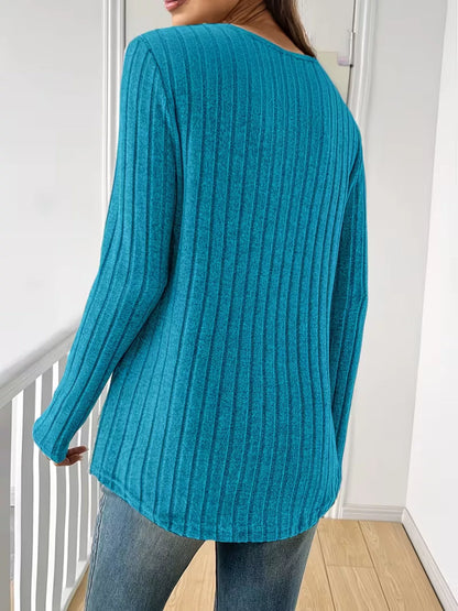 Ribbed Knit Long Sleeve T-Shirt