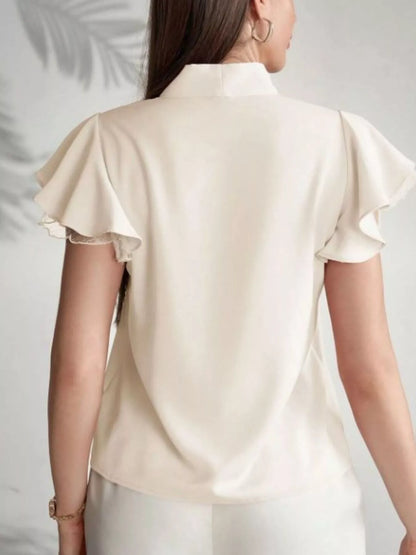 Tie-Neck Ruffle Sleeve Blouse
