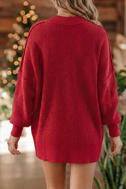 Chestnut Solid Color Mock Neck Oversized Tunic Sweater
