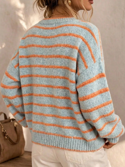 Striped Knit Cardigan for Women – Relaxed Button-Down Sweater