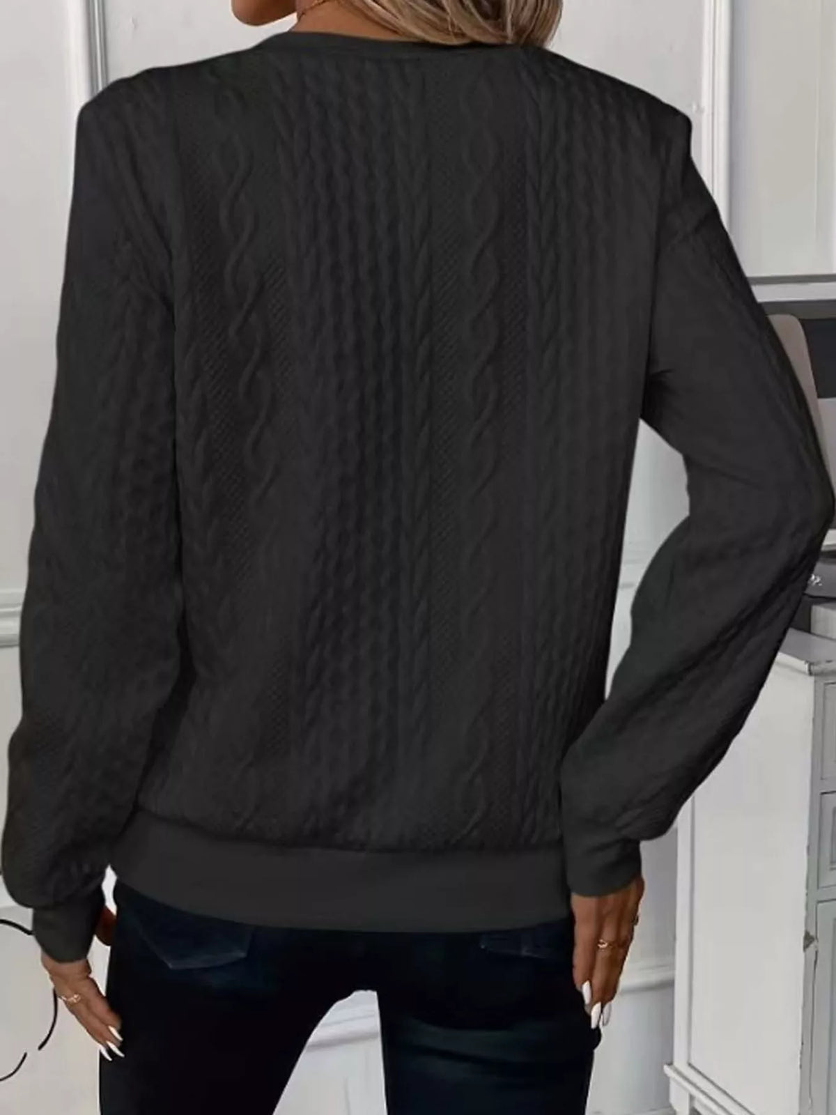 Full Size Quarter-Zip Cable Knit Sweatshirt Plus Size