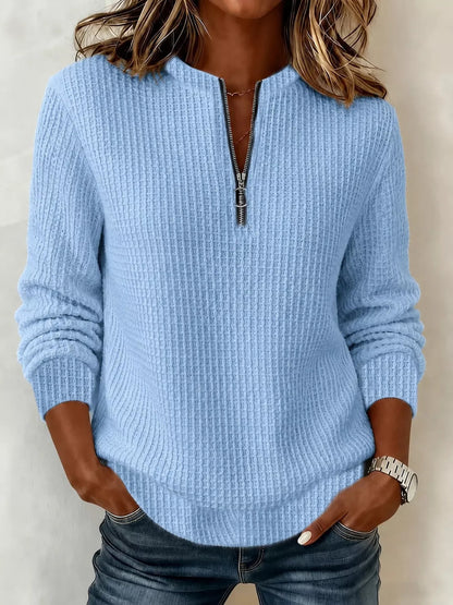Full Size Quarter-Zip Waffle Knit Sweatshirt Plus Size