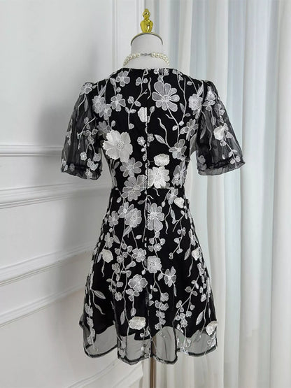Plus Size Embroidered Floral V-Neck Mini Dress