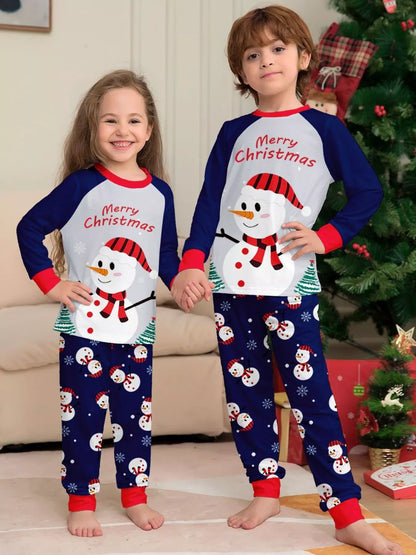 Full Size Family Matching Christmas Snowman Print Pajama Set Plus Size