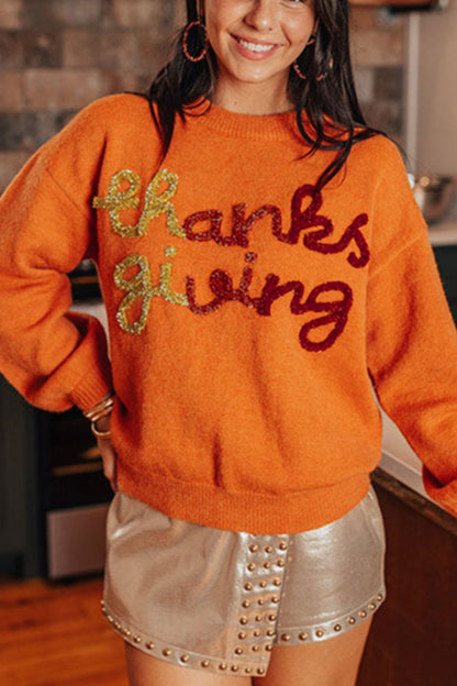 Thanksgiving Round Neck Dropped Shoulder Sweater