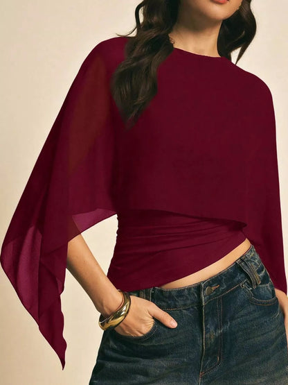 Cape Sleeve Round Neck Blouse