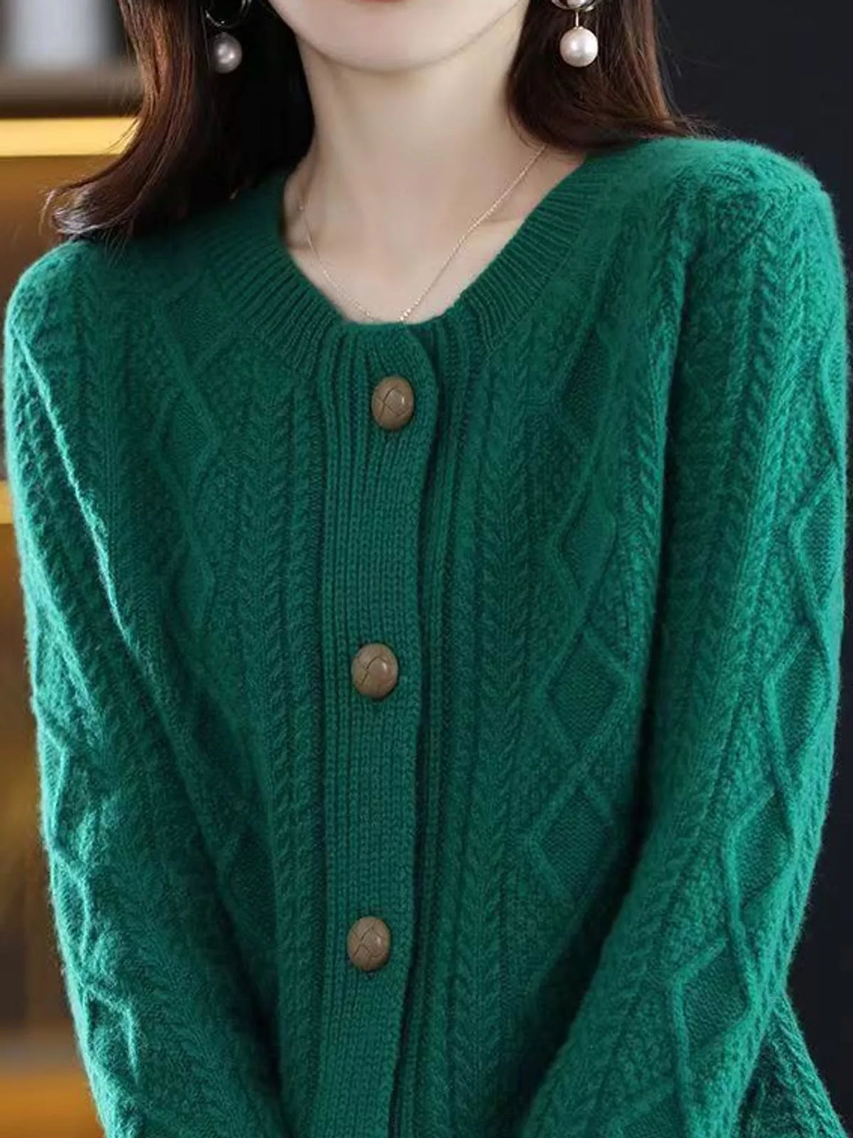 Cable-Knit Button-Down Cardigan