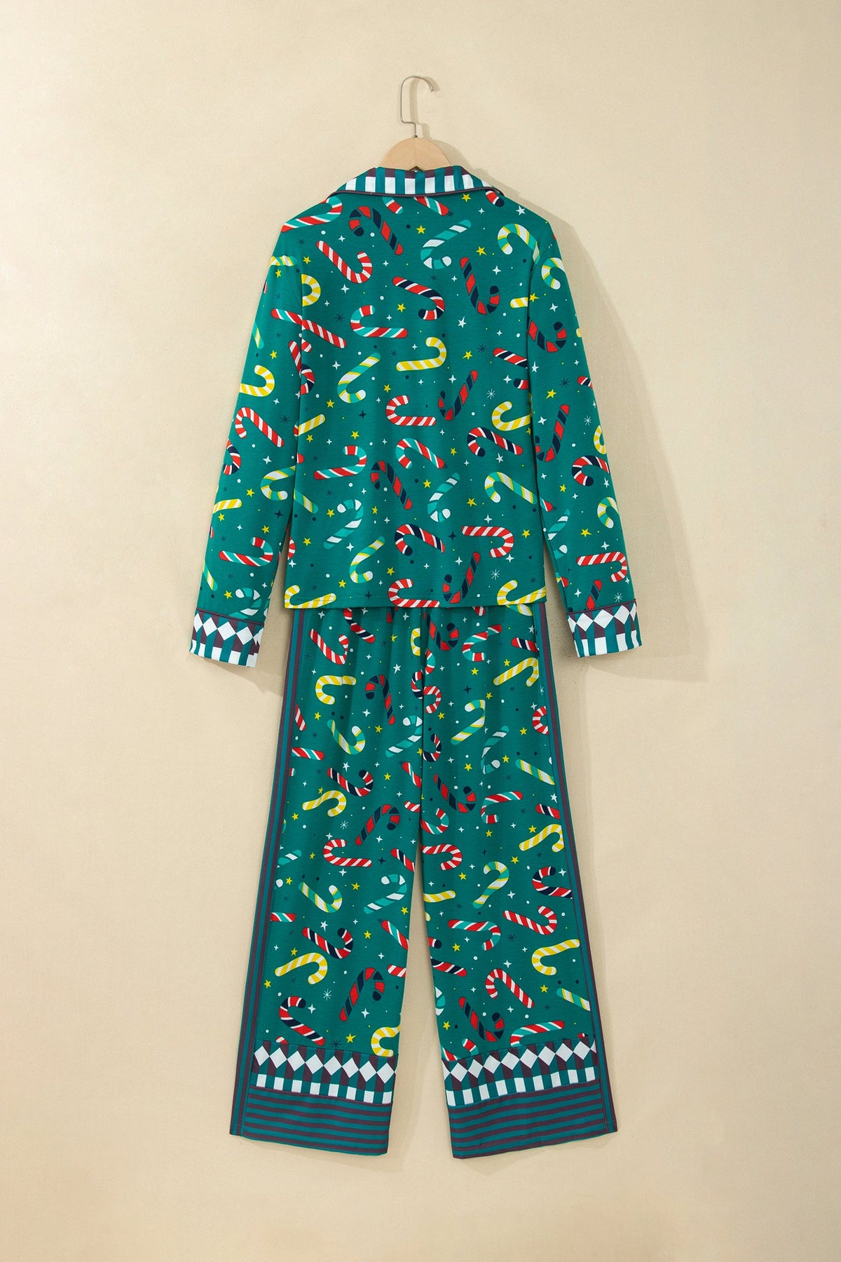 Green Abstract Candy Cane Print Long Sleeve Two Piece Lounge Set