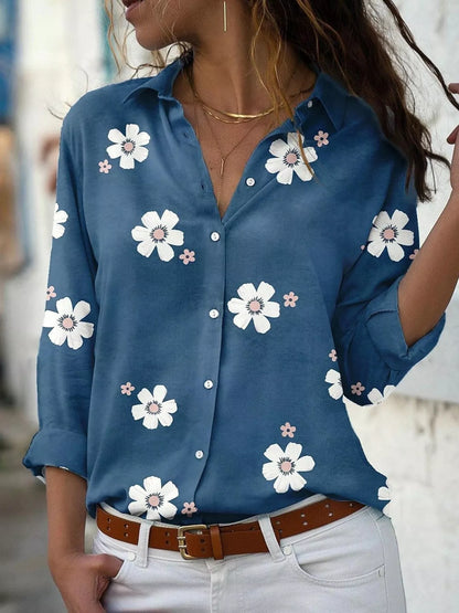 Full Size Floral Print Button-Down Casual Shirt Plus Size