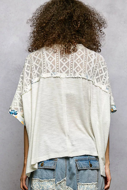 POL Floral Patchwork Lace Accent Blouse