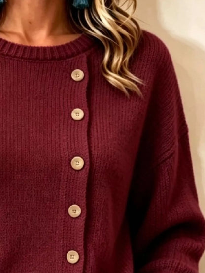 Decorative Button Round Neck Sweater