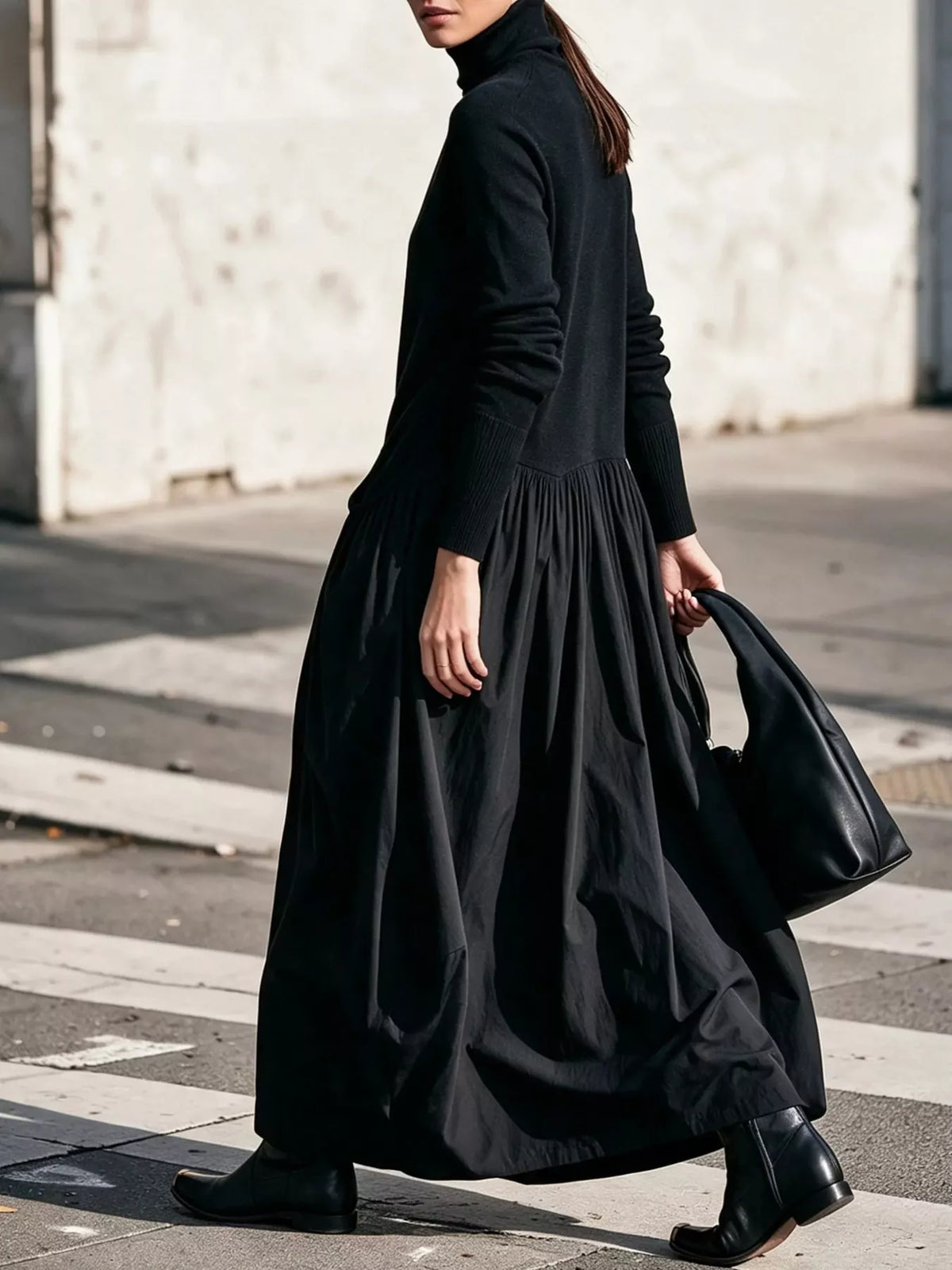 Turtleneck Maxi Dress with Long Sleeves and Pockets