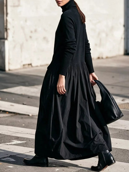 Turtleneck Maxi Dress with Long Sleeves and Pockets