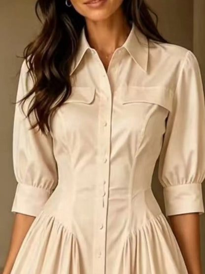 Plus Size Shirt Dress with Cinched Waist | Button-Down