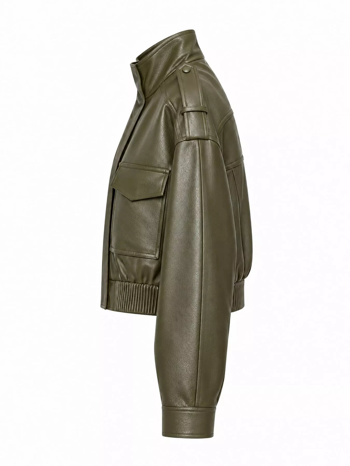 Faux Leather Cropped Bomber Jacket