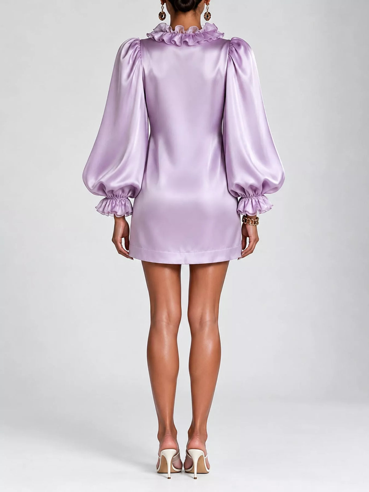 Ruffle Trim Puff Sleeve Mini Dress