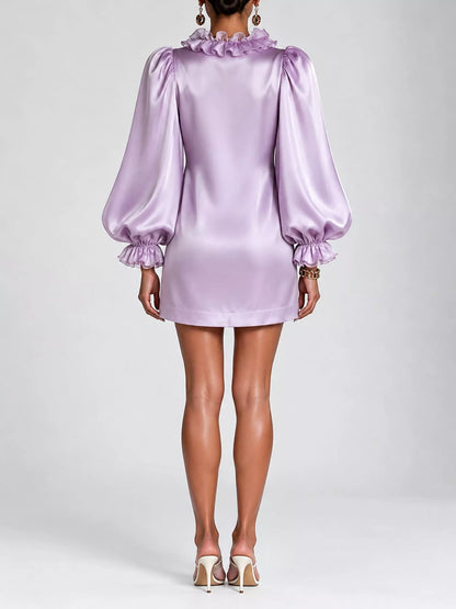 Ruffle Trim Puff Sleeve Mini Dress