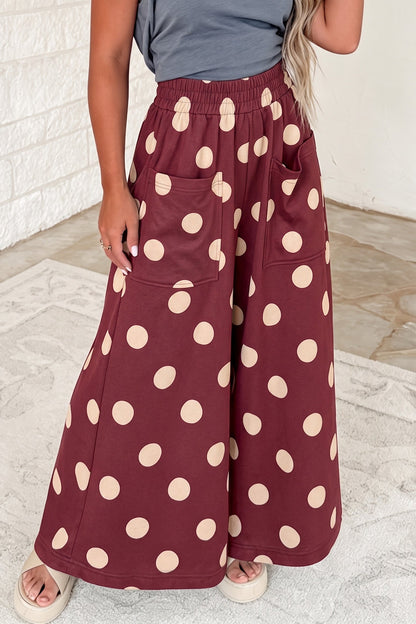 Sail Blue Polka Dot Wide Leg Elastic Waist Casual Pants