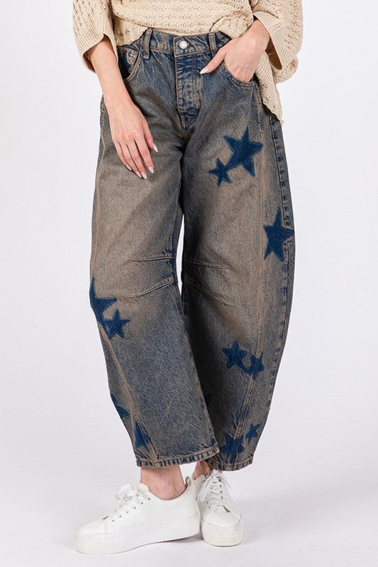 Sage + Fig Star Wide Leg Jeans With Pockets