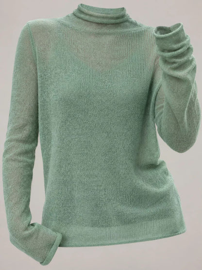 Women’s Sheer Turtleneck Knit Top – Lightweight Long Sleeve
