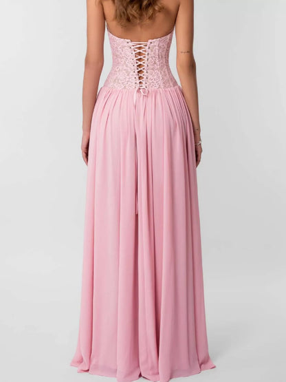 Lace Corset Halter Neck Maxi Dress