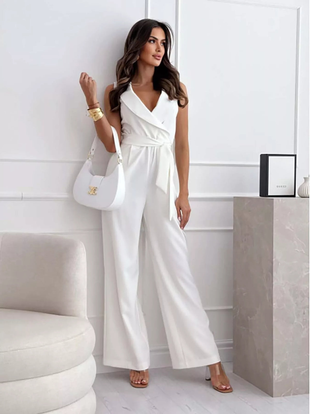 Surplice Sleeveless Wide-Leg Jumpsuit