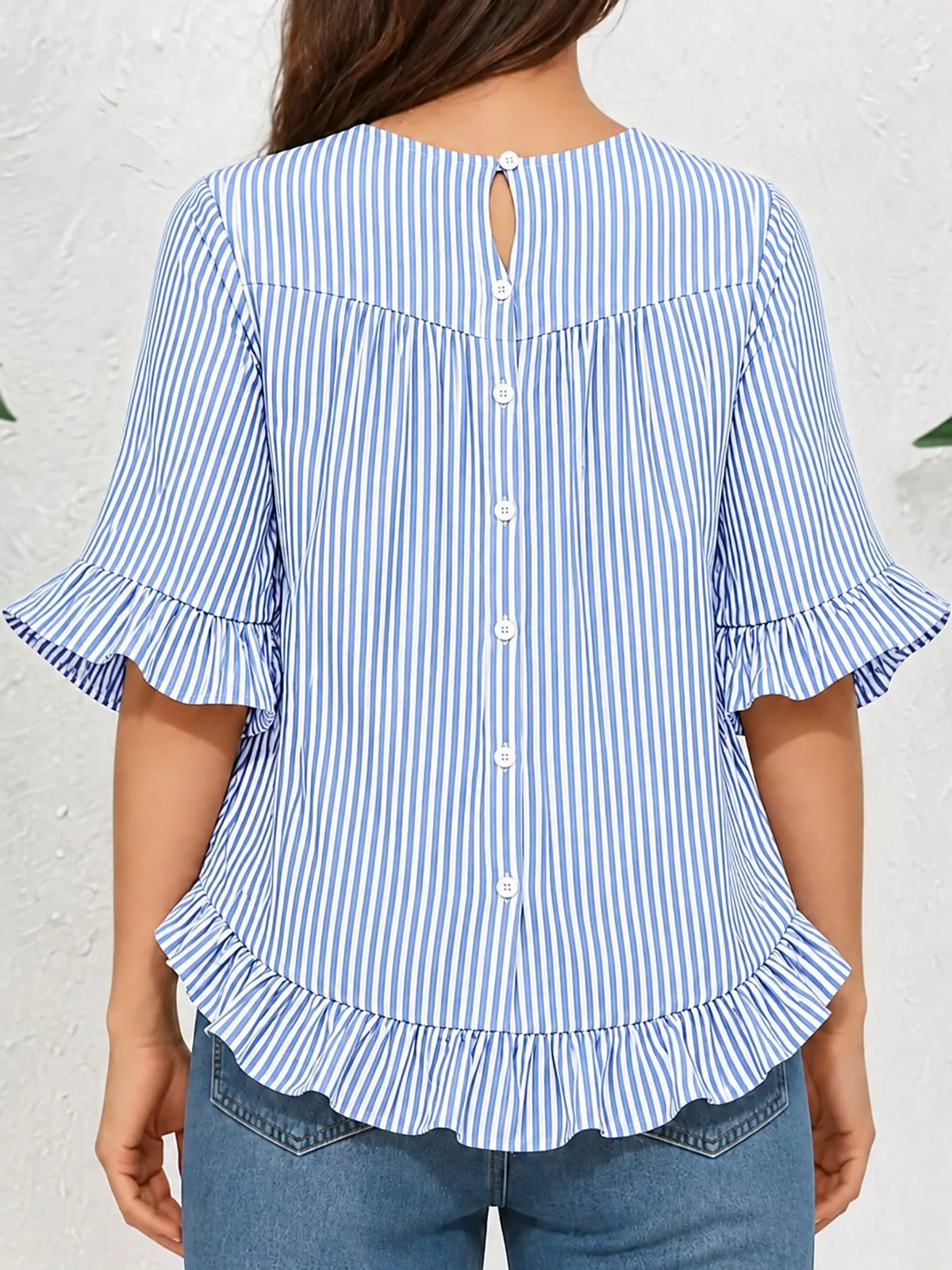Ruffle Hem Half Sleeve Blouse