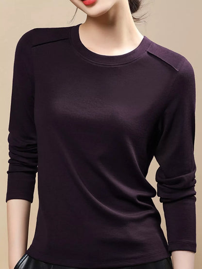 Plus Size Solid Long-Sleeve Crew Neck T-Shirt