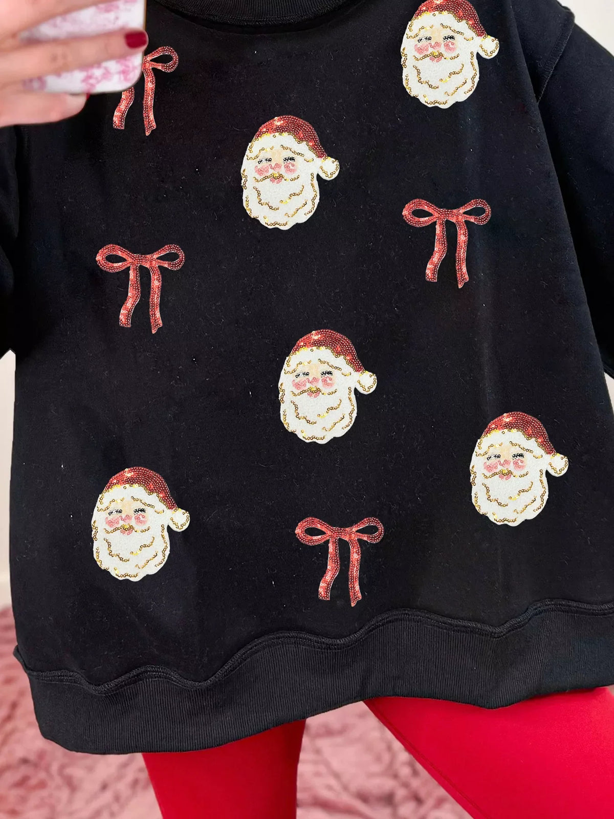 Sequin Santa Bow High Neck Sweatshirt