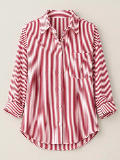 Full Size Striped Button-Down Long Sleeve Shirt Plus Size