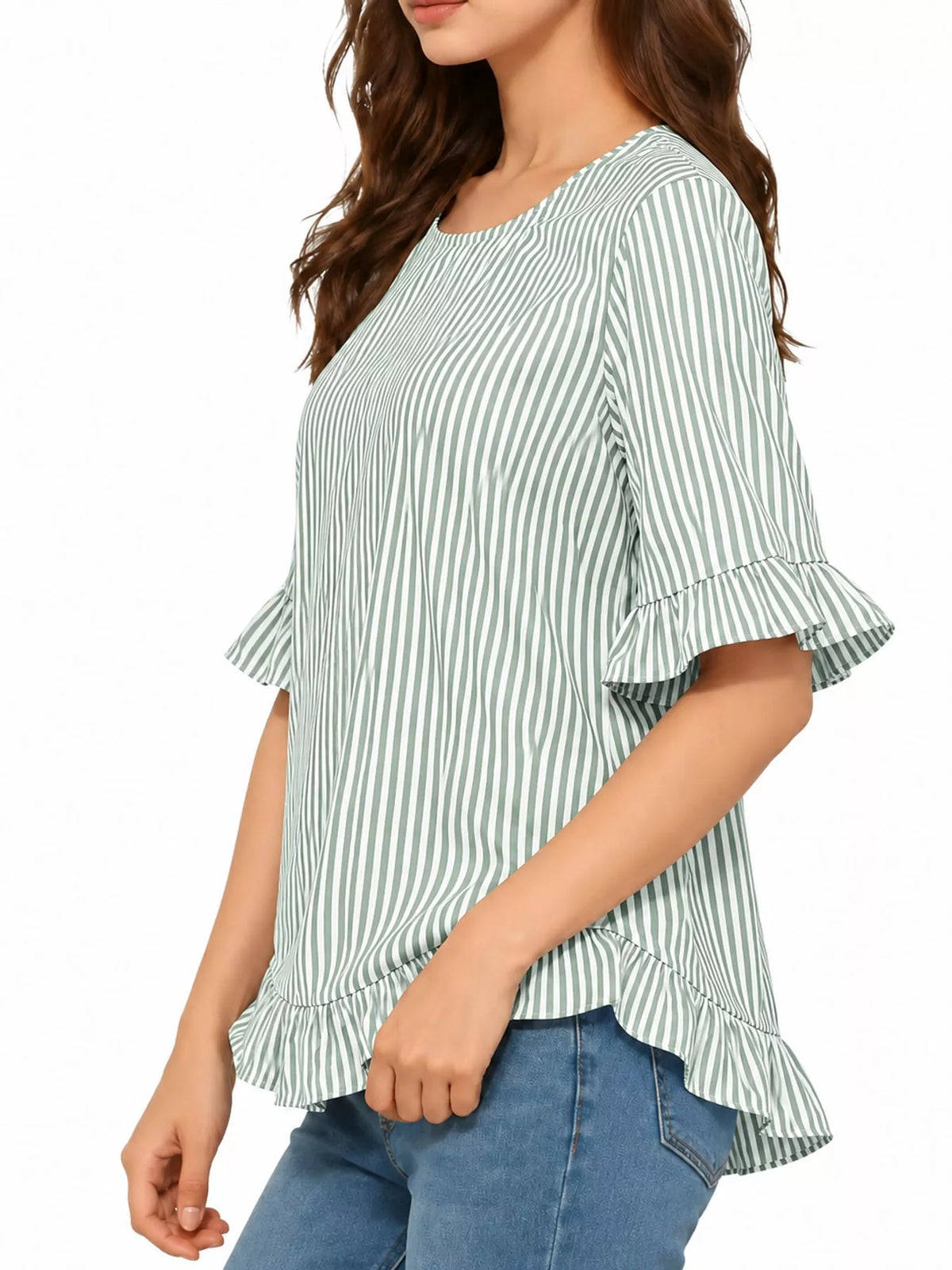 Ruffle Hem Half Sleeve Blouse