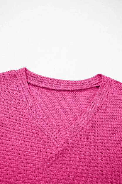 Textured Waffle Knit V-Neck T-Shirt