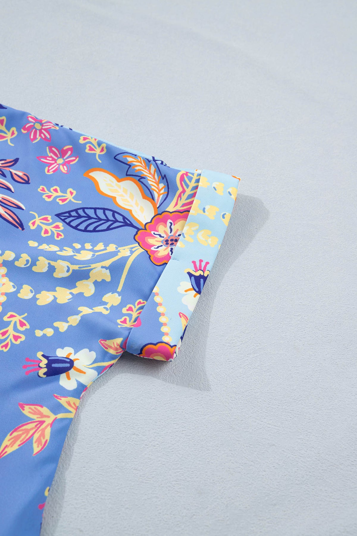Purple Vacation Floral Print V Neck Short Sleeve Blouse