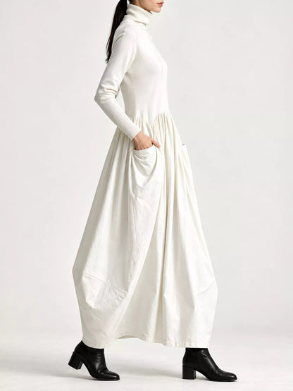 Turtleneck Maxi Dress with Long Sleeves and Pockets
